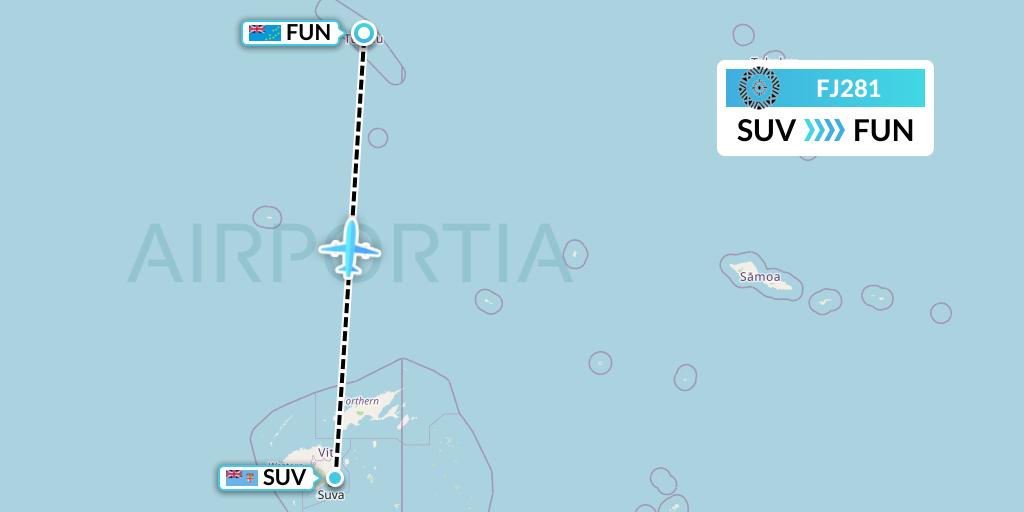 FJ281 Fiji Airways Flight Map: Suva to Funafuti