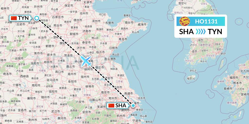 HO1131 Juneyao Airlines Flight Map: Shanghai to Taiyuan