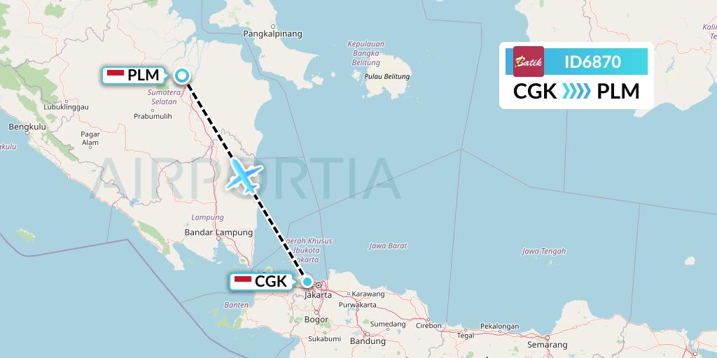 ID6870 Batik Air Flight Map: Jakarta to Palembang