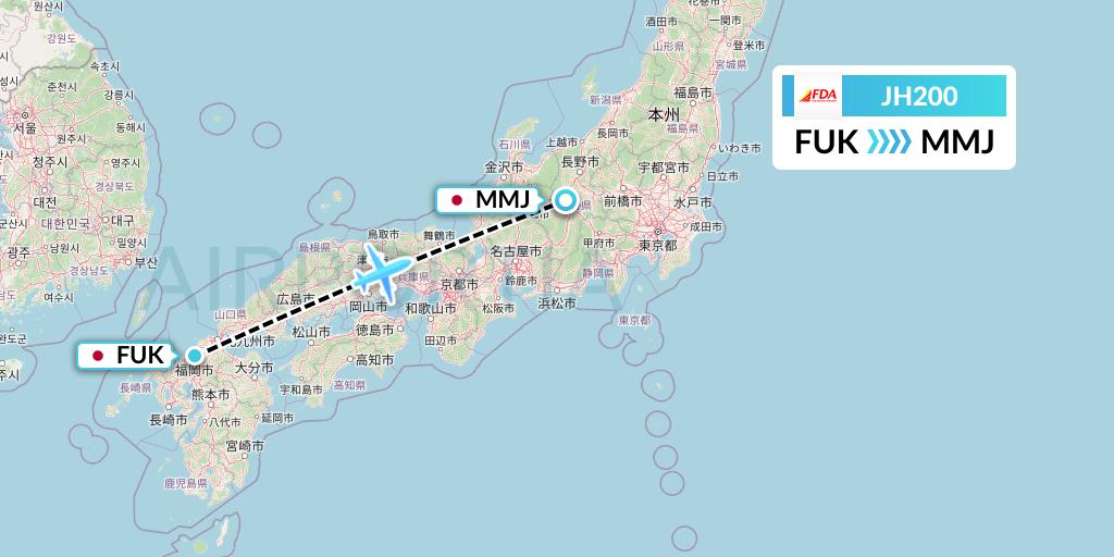 JH200 Fuji Dream Airlines Flight Map: Fukuoka to Matsumoto