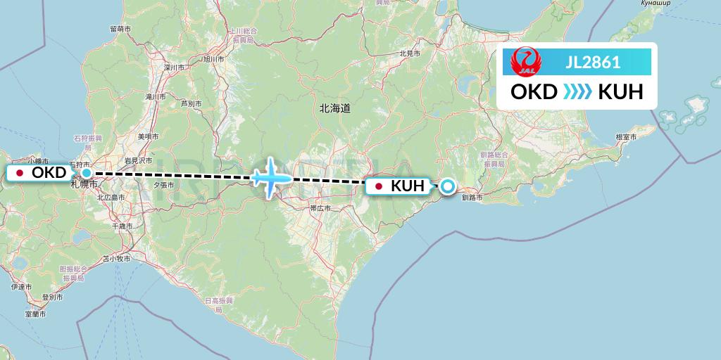 JL2861 Japan Airlines Flight Map: Sapporo to Kushiro