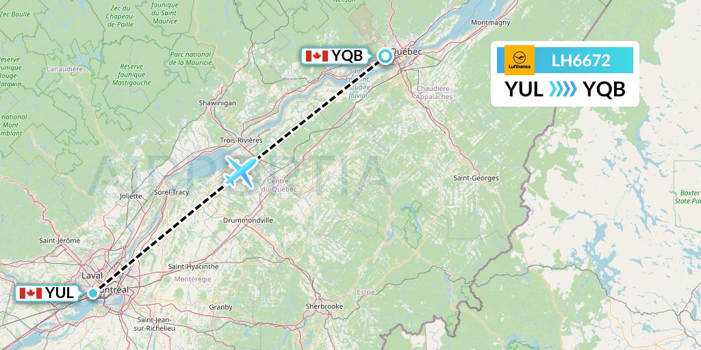 LH6672 Lufthansa Flight Map: Montreal to Quebec