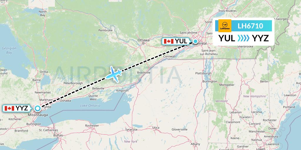 LH6710 Lufthansa Flight Map: Montreal to Toronto