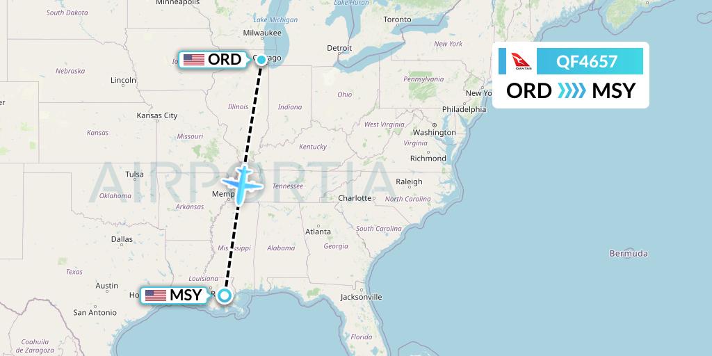 QF4657 Qantas Flight Map: Chicago to New Orleans