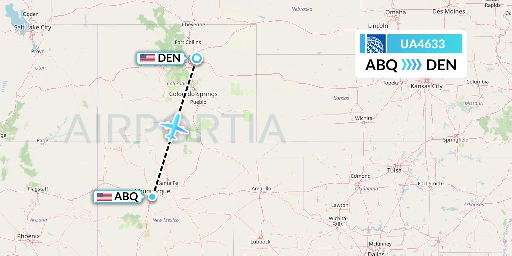 UA4633 United Airlines Flight Map: Albuquerque to Denver