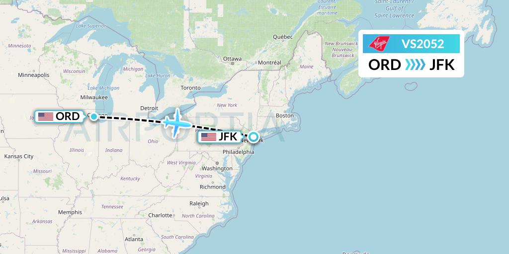 VS2052 Virgin Atlantic Airways Flight Map: Chicago to New York
