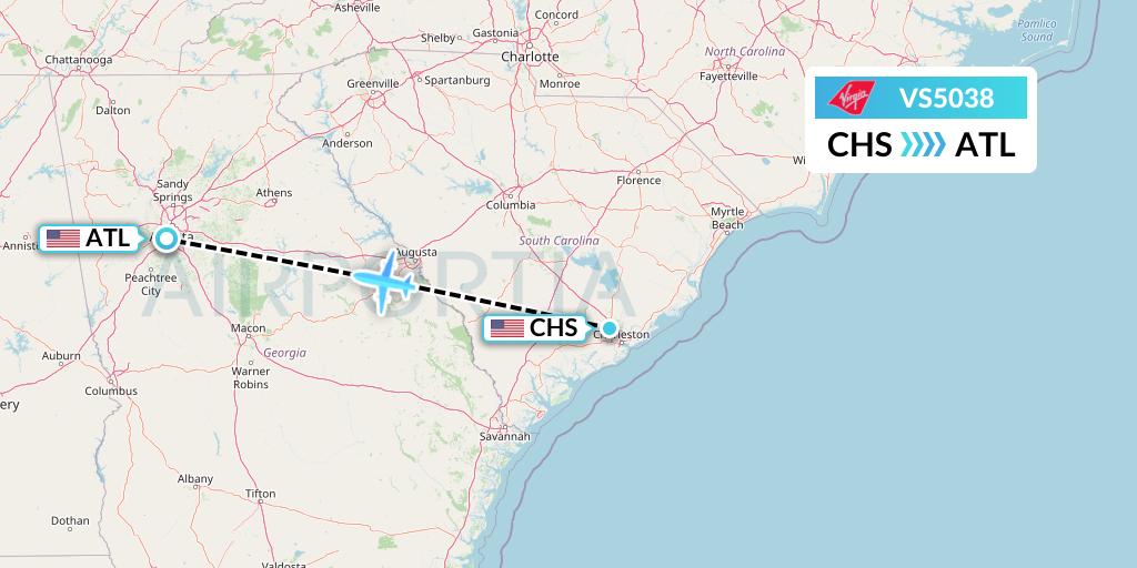 VS5038 Virgin Atlantic Airways Flight Map: Charleston to Atlanta