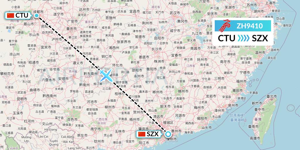 ZH9410 Shenzhen Airlines Flight Map: Chengdu to Shenzhen