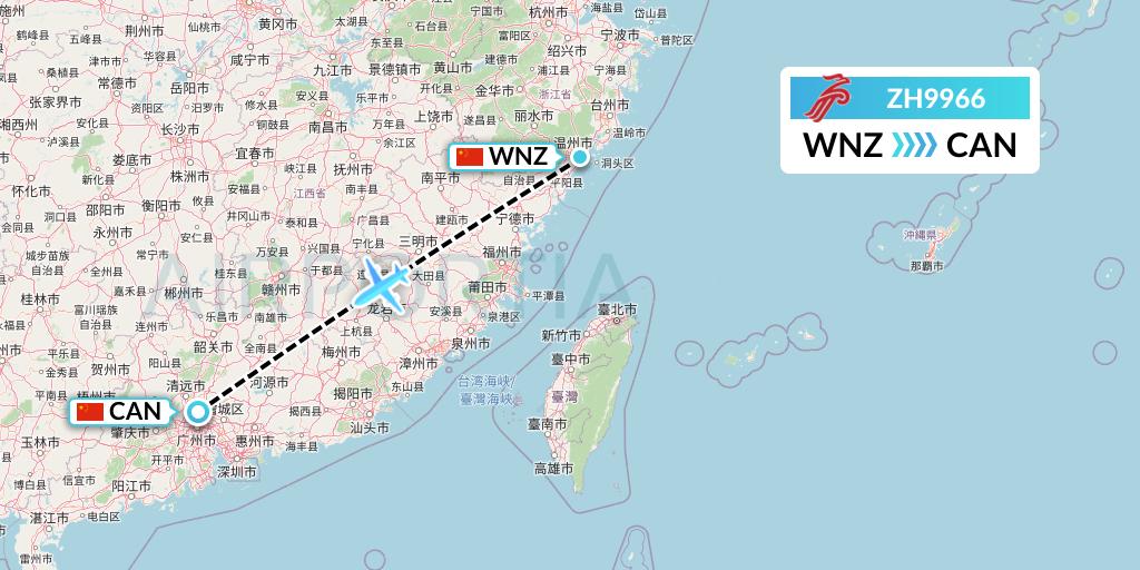 ZH9966 Shenzhen Airlines Flight Map: Wenzhou to Guangzhou