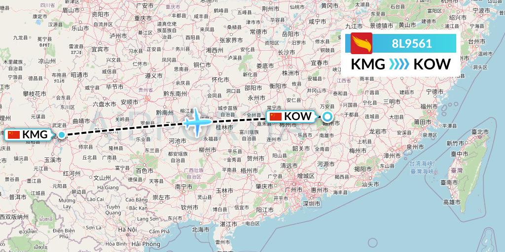 8L9561 Lucky Air Flight Map: Kunming to Ganzhou