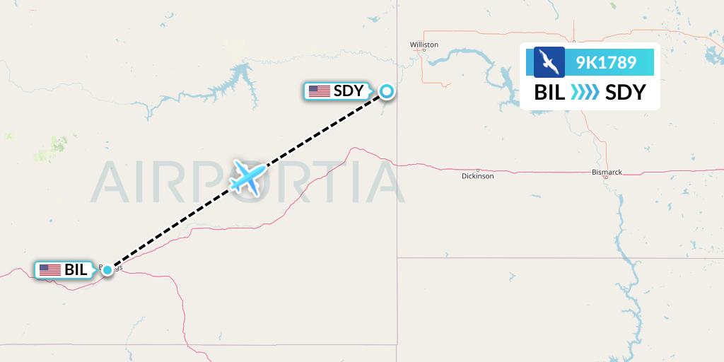 9K1789 Cape Air Flight Map: Billings to Sidney