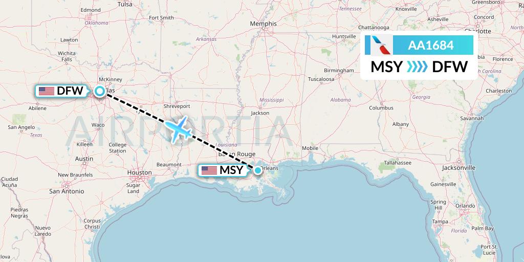 AA1684 American Airlines Flight Map: New Orleans to Dallas