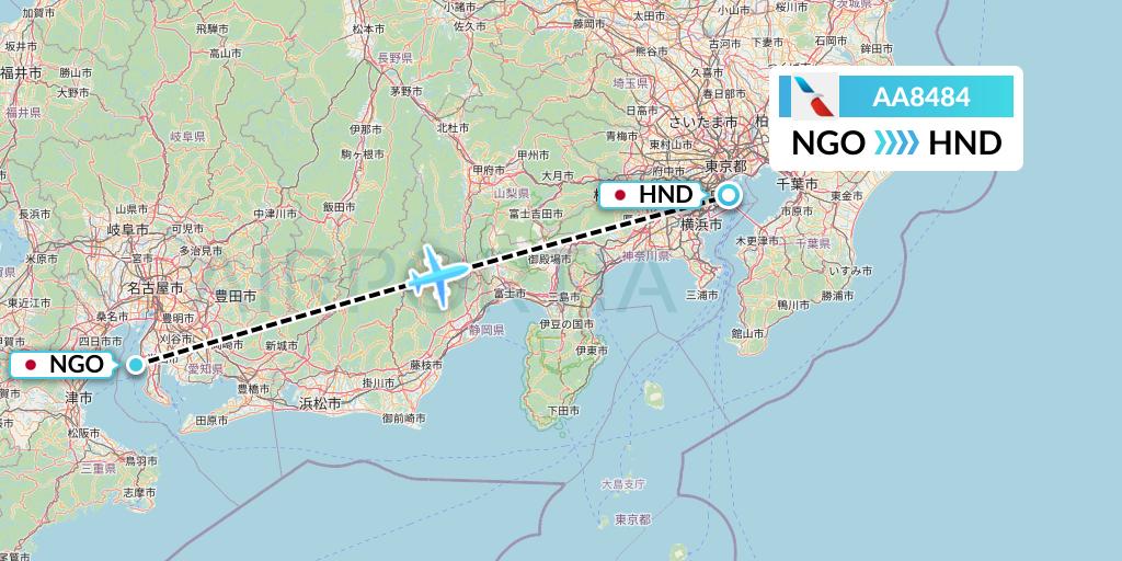 AA8484 American Airlines Flight Map: Nagoya to Tokyo