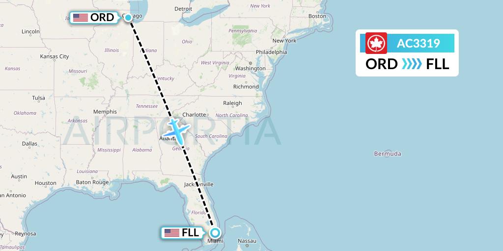 AC3319 Air Canada Flight Map: Chicago to Fort Lauderdale