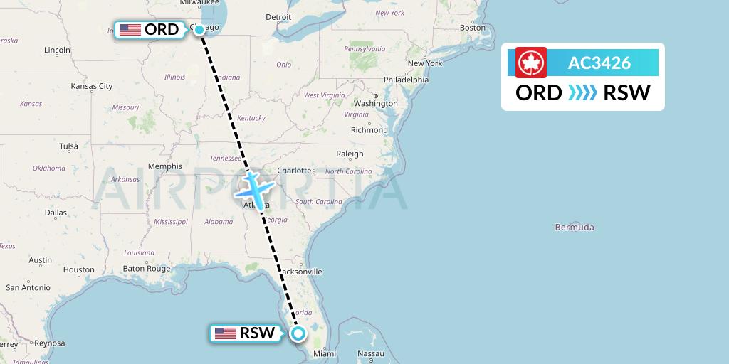 AC3426 Air Canada Flight Map: Chicago to Fort Myers