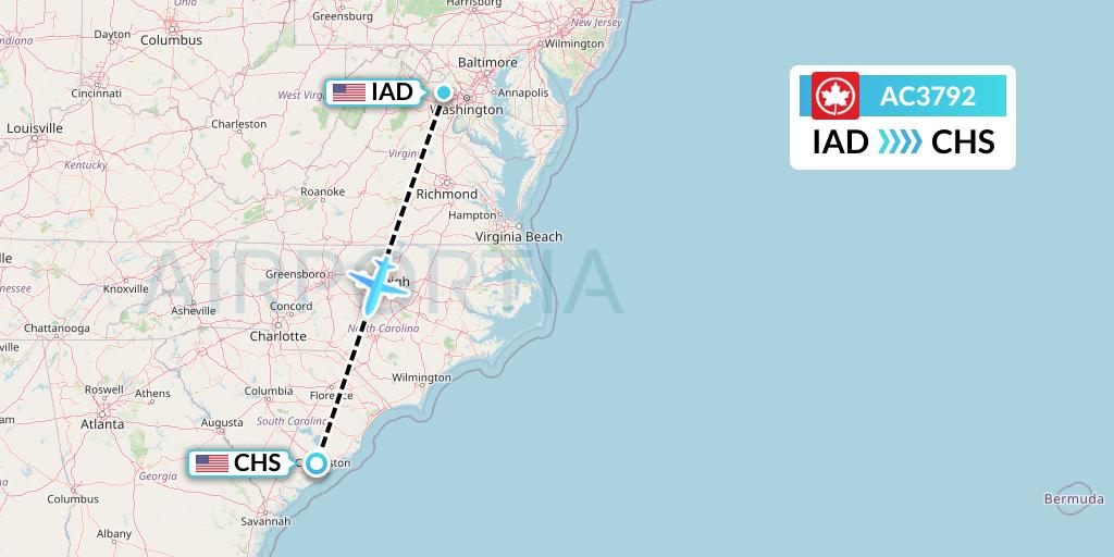 AC3792 Air Canada Flight Map: Washington to Charleston