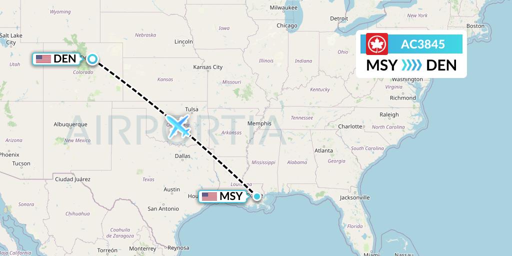 AC3845 Air Canada Flight Map: New Orleans to Denver