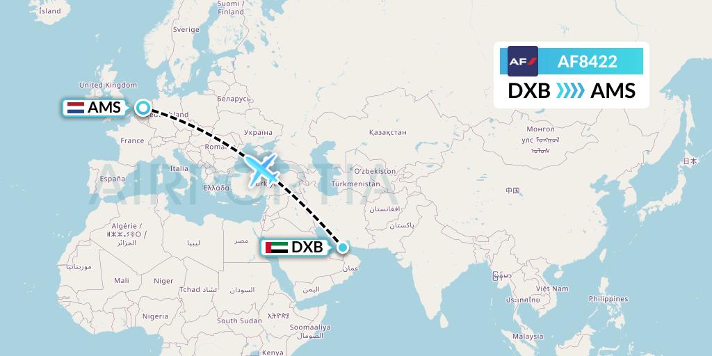 AF8422 Air France Flight Map: Dubai to Amsterdam