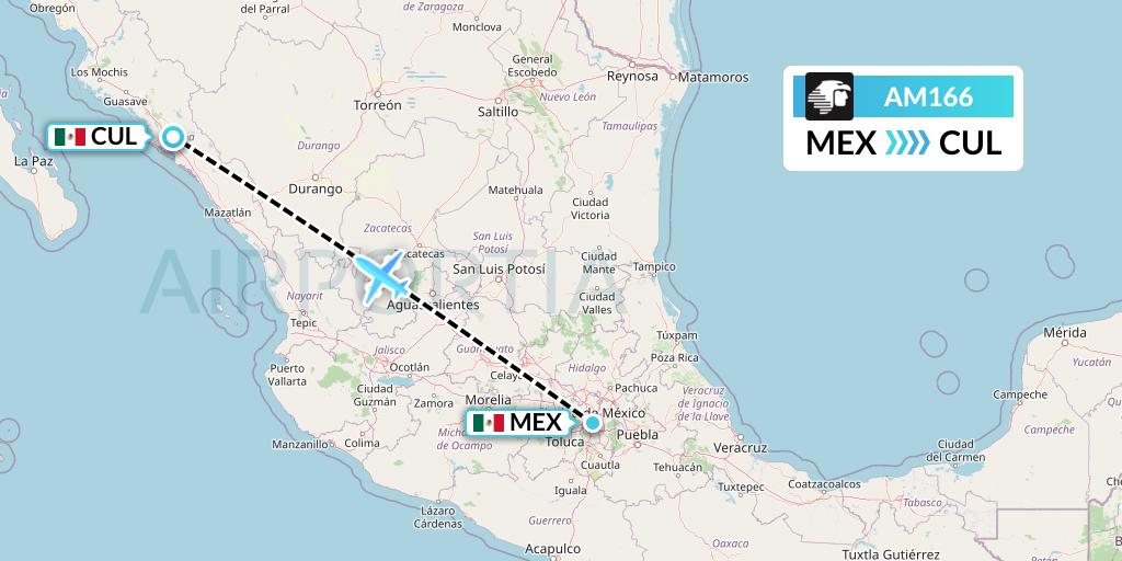 AM166 Aeromexico Flight Map: Mexico City to Culiacan
