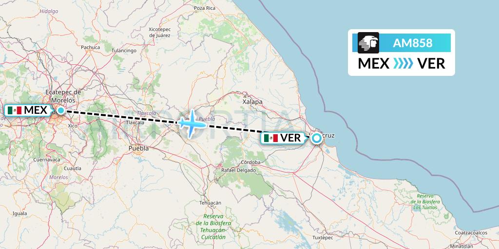 AM858 Aeromexico Flight Map: Mexico City to Veracruz