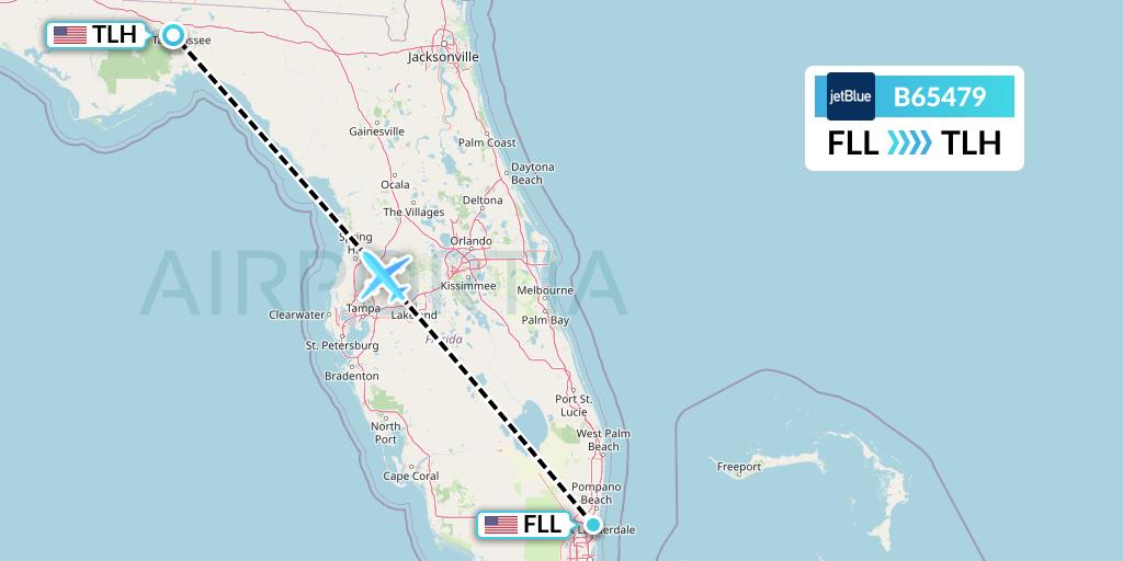 B65479 JetBlue Airways Flight Map: Fort Lauderdale to Tallahassee