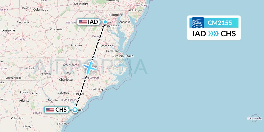 CM2155 Copa Airlines Flight Map: Washington to Charleston