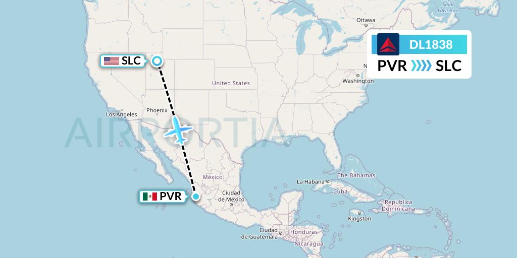 DL1838 Delta Air Lines Flight Map: Puerto Vallarta to Salt Lake City