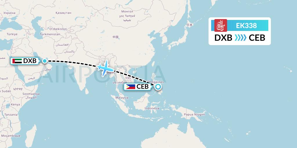 EK338 Emirates Flight Map: Dubai to Cebu