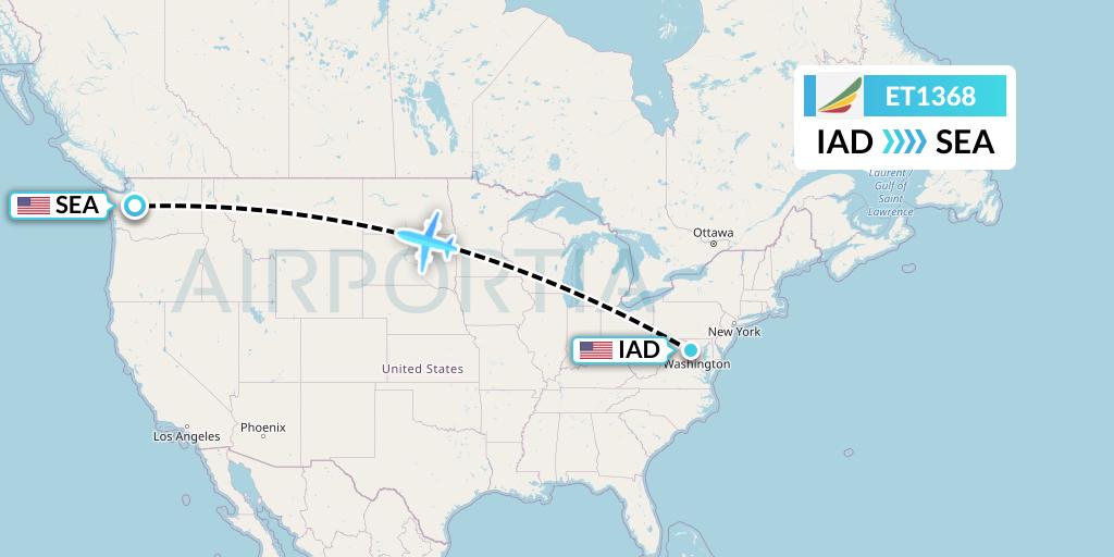 ET1368 Ethiopian Airlines Flight Map: Washington to Seattle
