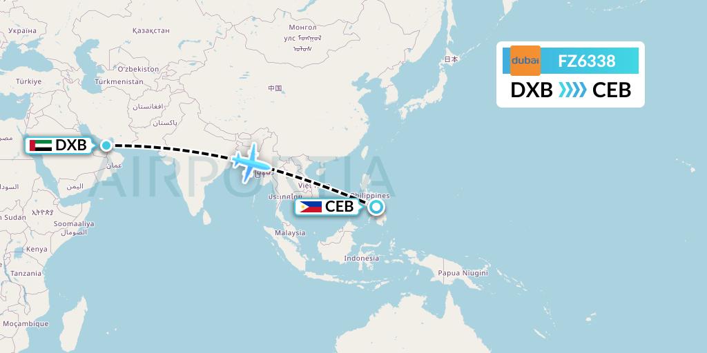 FZ6338 FlyDubai Flight Map: Dubai to Cebu