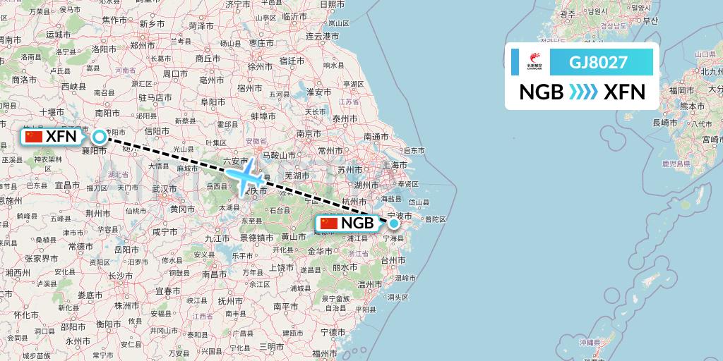 GJ8027 Loong Airlines Flight Map: Ningbo to Xiangyang