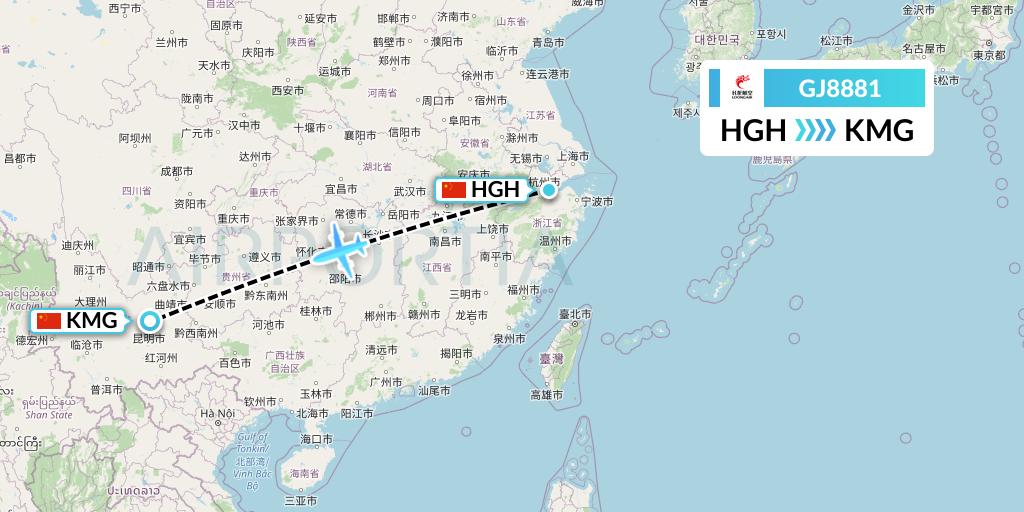 GJ8881 Loong Airlines Flight Map: Hangzhou to Kunming