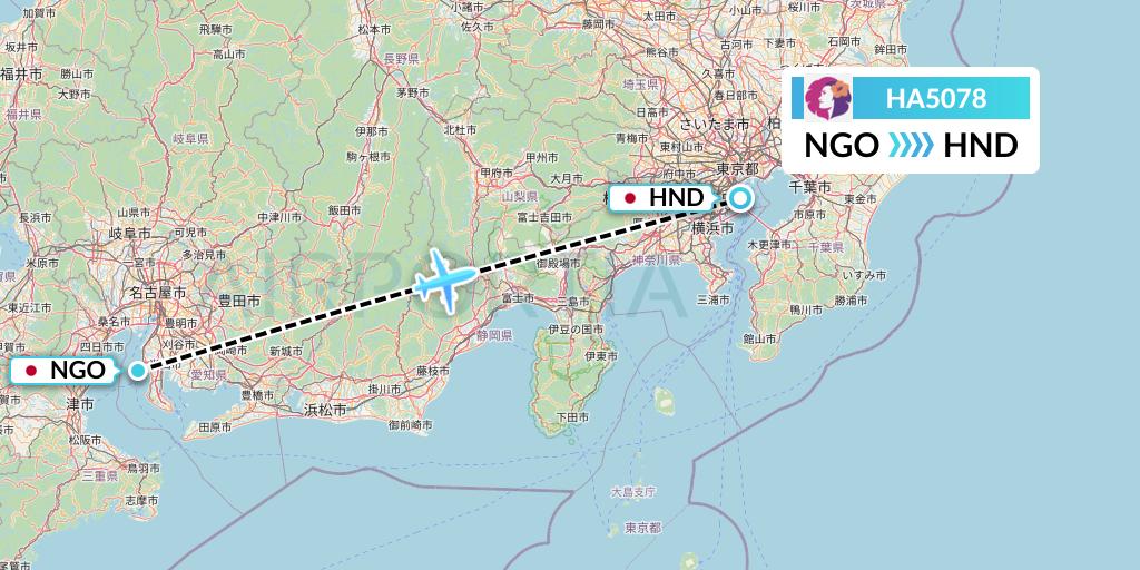 HA5078 Hawaiian Airlines Flight Map: Nagoya to Tokyo