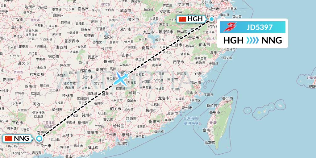 JD5397 Capital Airlines Flight Map: Hangzhou to Nanning