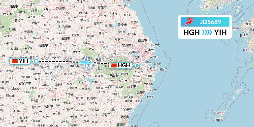 JD5689 Capital Airlines Flight Map: Hangzhou to Yichang