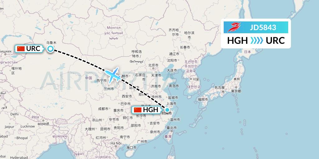 JD5843 Capital Airlines Flight Map: Hangzhou to Urumqi
