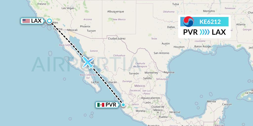 KE6212 Korean Air Flight Map: Puerto Vallarta to Los Angeles
