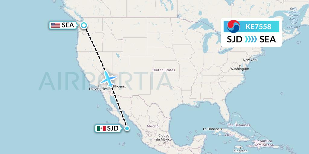 KE7558 Korean Air Flight Map: San Jose del Cabo to Seattle