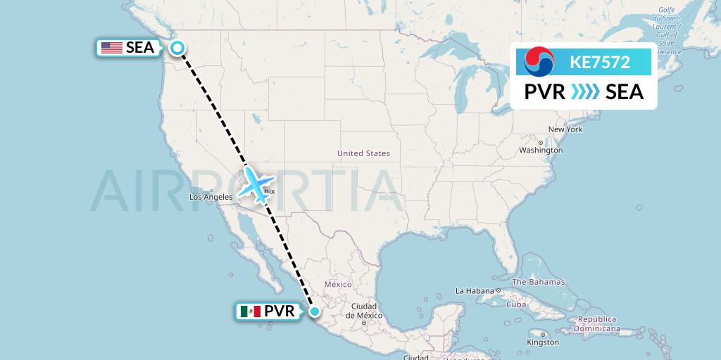 KE7572 Korean Air Flight Map: Puerto Vallarta to Seattle