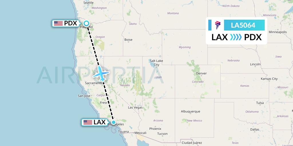 LA5064 LAN Airlines Flight Map: Los Angeles to Portland
