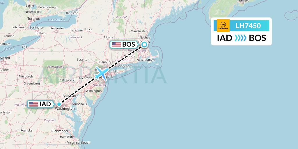 LH7450 Lufthansa Flight Map: Washington to Boston