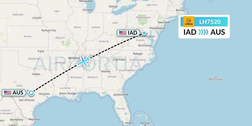 LH7520 Lufthansa Flight Map: Washington to Austin