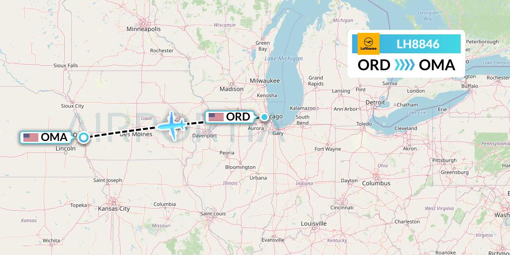 LH8846 Lufthansa Flight Map: Chicago to Omaha