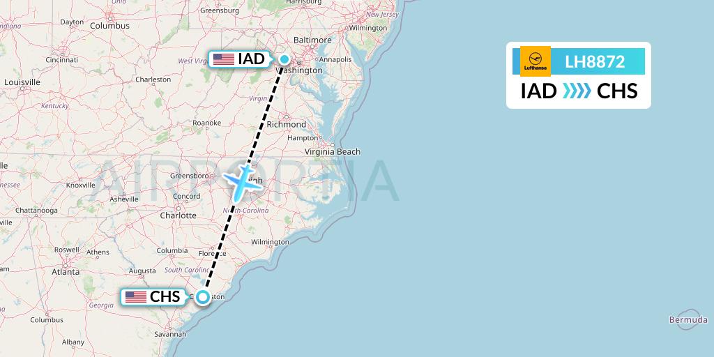 LH8872 Lufthansa Flight Map: Washington to Charleston