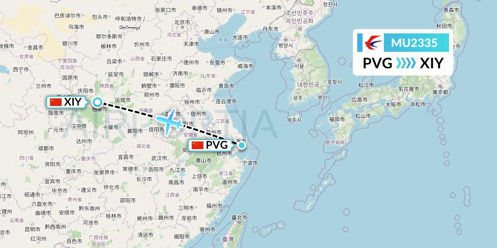 MU2335 China Eastern Airlines Flight Map: Shanghai to Xi'an