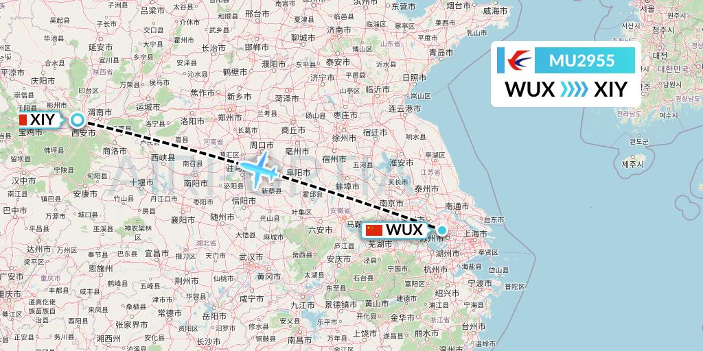 MU2955 China Eastern Airlines Flight Map: Wuxi to Xi'an