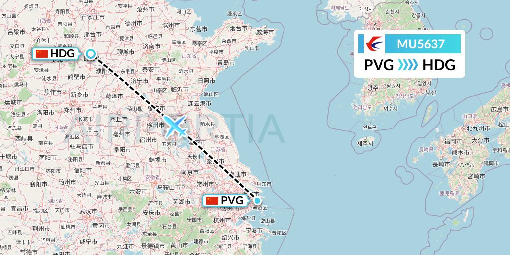 MU5637 China Eastern Airlines Flight Map: Shanghai to Handan