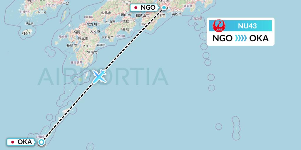 NU43 Japan Transocean Air Flight Map: Nagoya to Naha