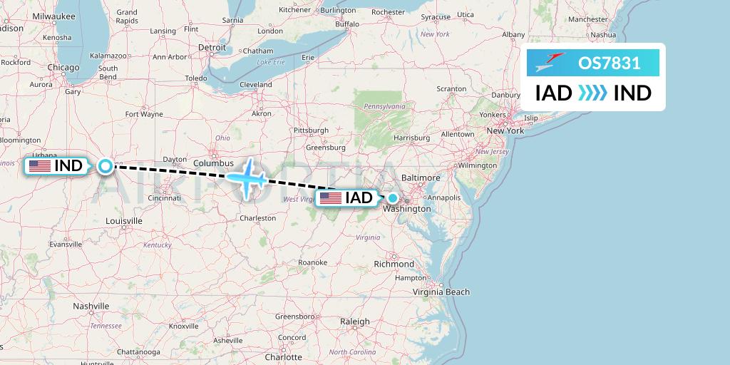 OS7831 Austrian Airlines Flight Map: Washington to Indianapolis