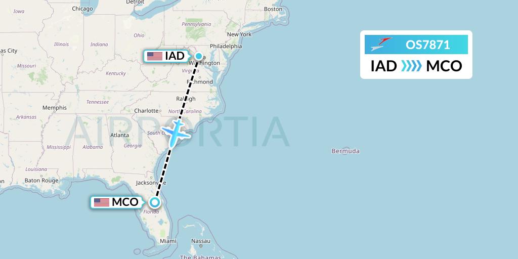 OS7871 Austrian Airlines Flight Map: Washington to Orlando